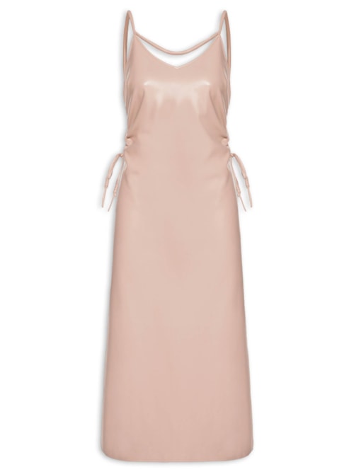 Vestido Like Leather Midi Com Alça - Bege