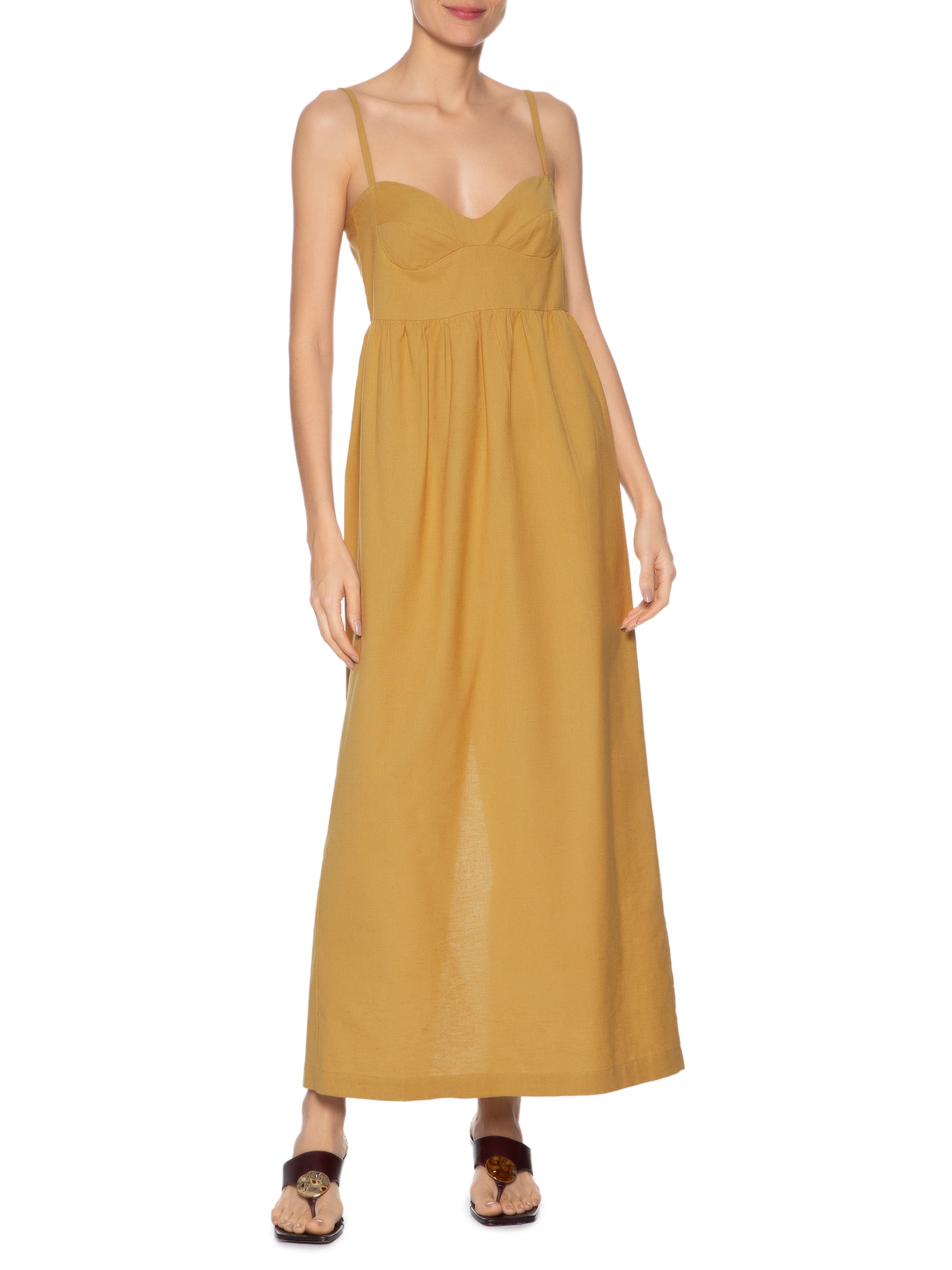 Vestido Like Linen Com Alças Marrom Animale Jeans