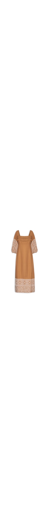 Vestido Linho Bordado Andarilhos - Marrom