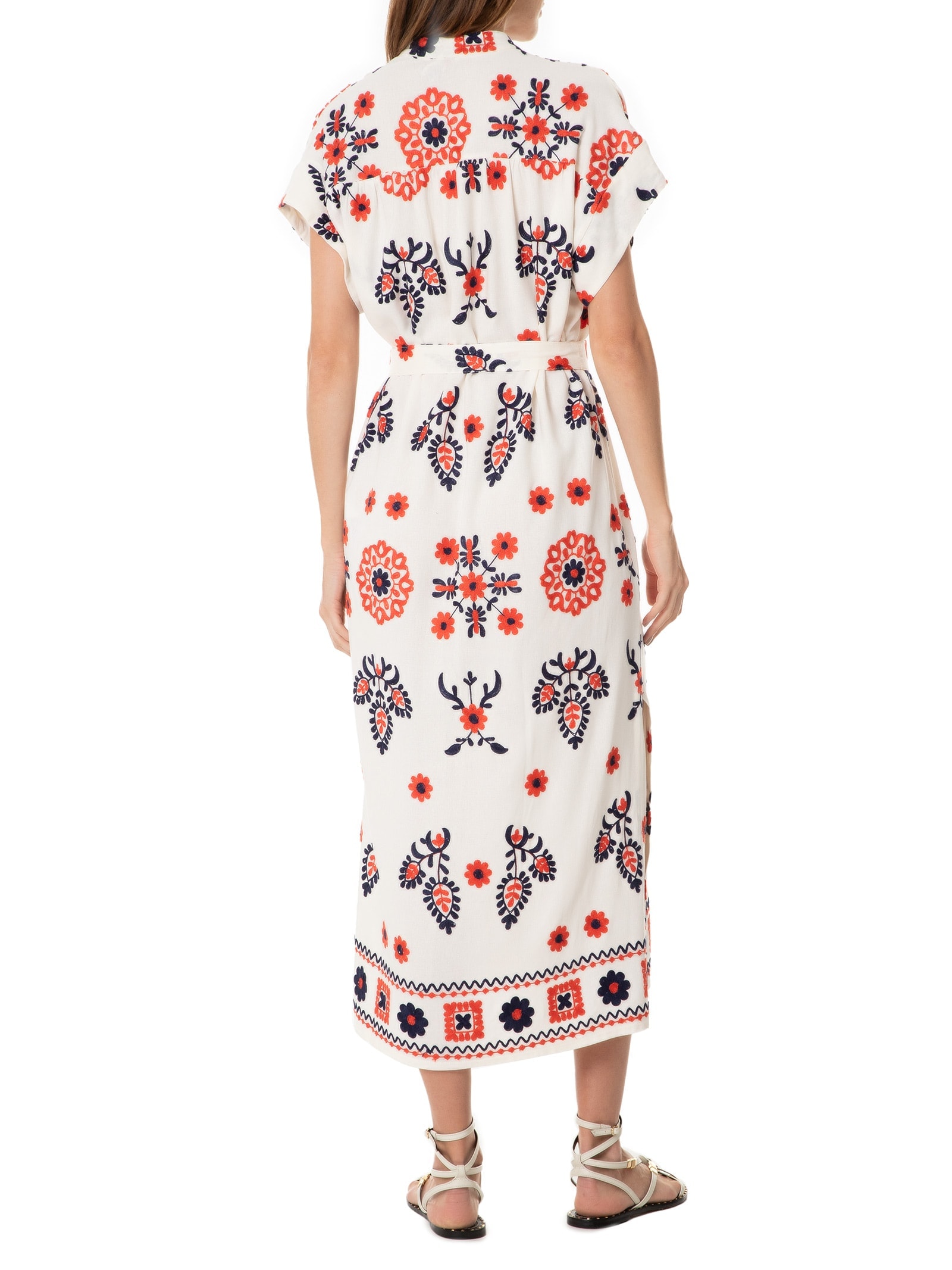 Vestido Linho Bordado Floral Místico Branco Cantão