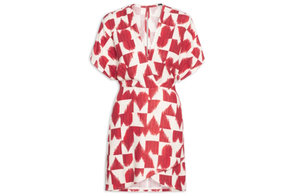 Vestido Linho Curto Estampado Coração Partido - Vermelho