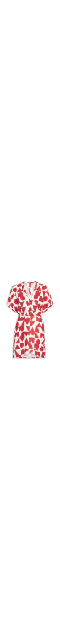 Vestido Linho Curto Estampado Coração Partido - Vermelho