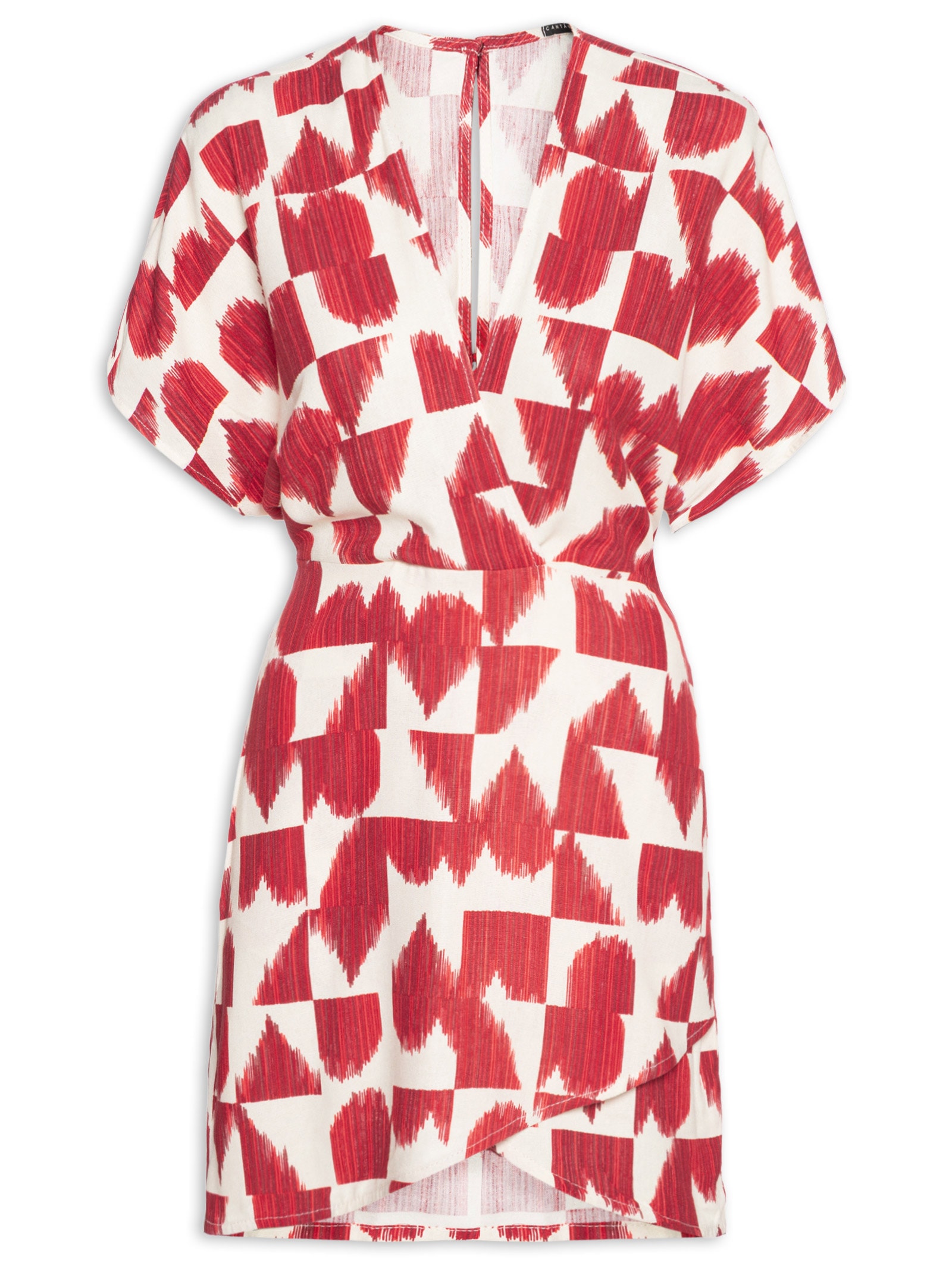 Vestido Linho Curto Estampado Coração Partido Vermelho Cantão