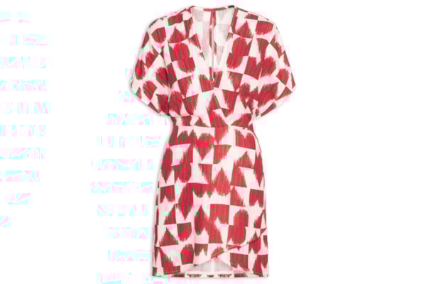 Vestido Linho Curto Estampado Coração Partido - Vermelho