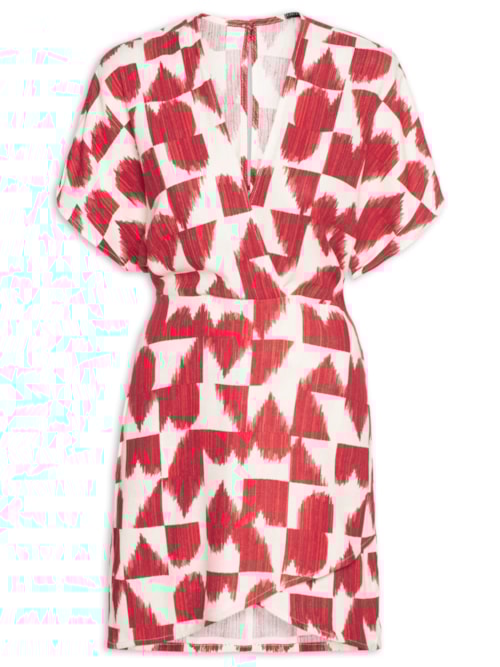 Vestido Linho Curto Estampado Coração Partido – Vermelho