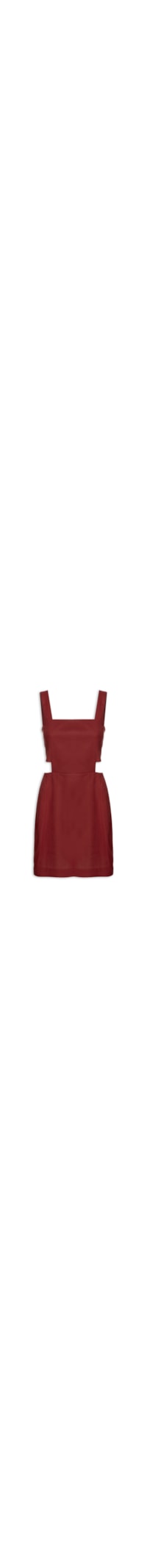 Vestido Linho Curto Recortes Geométricos - Vermelho