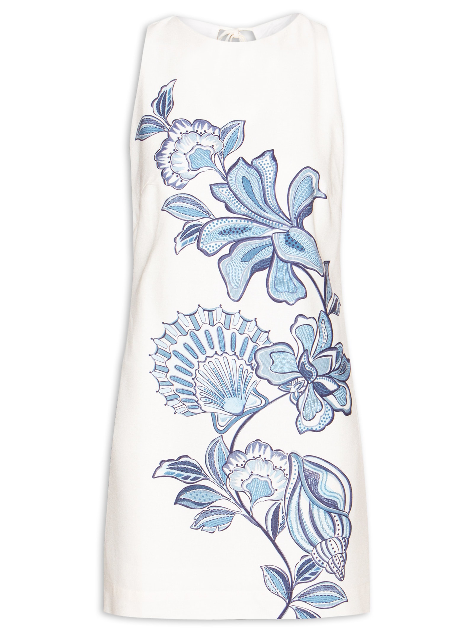 Vestido Linho Estampa Flor Do Oceano Branco Dress To