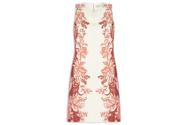 Vestido Linho Estampa Onda Floral - Bege