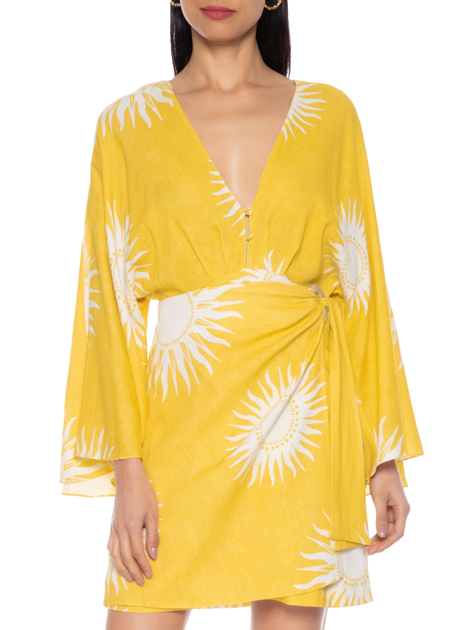 Vestido Linho Estampa Solare Amarelo Dress To