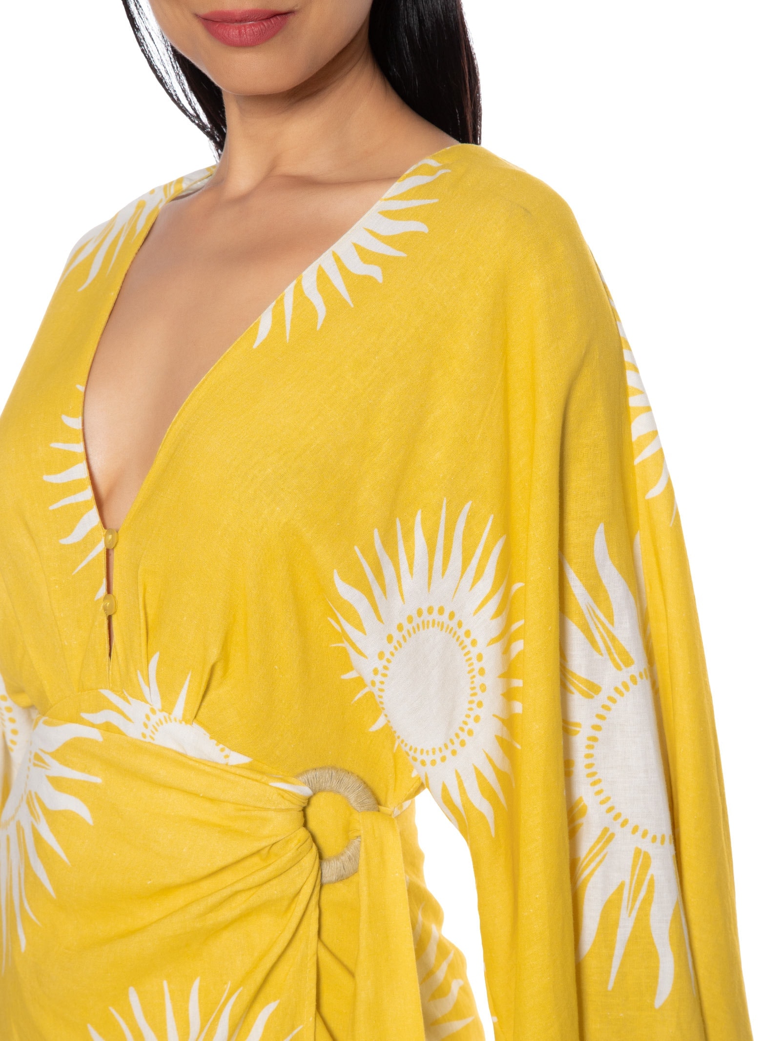 Vestido Linho Estampa Solare Amarelo Dress To