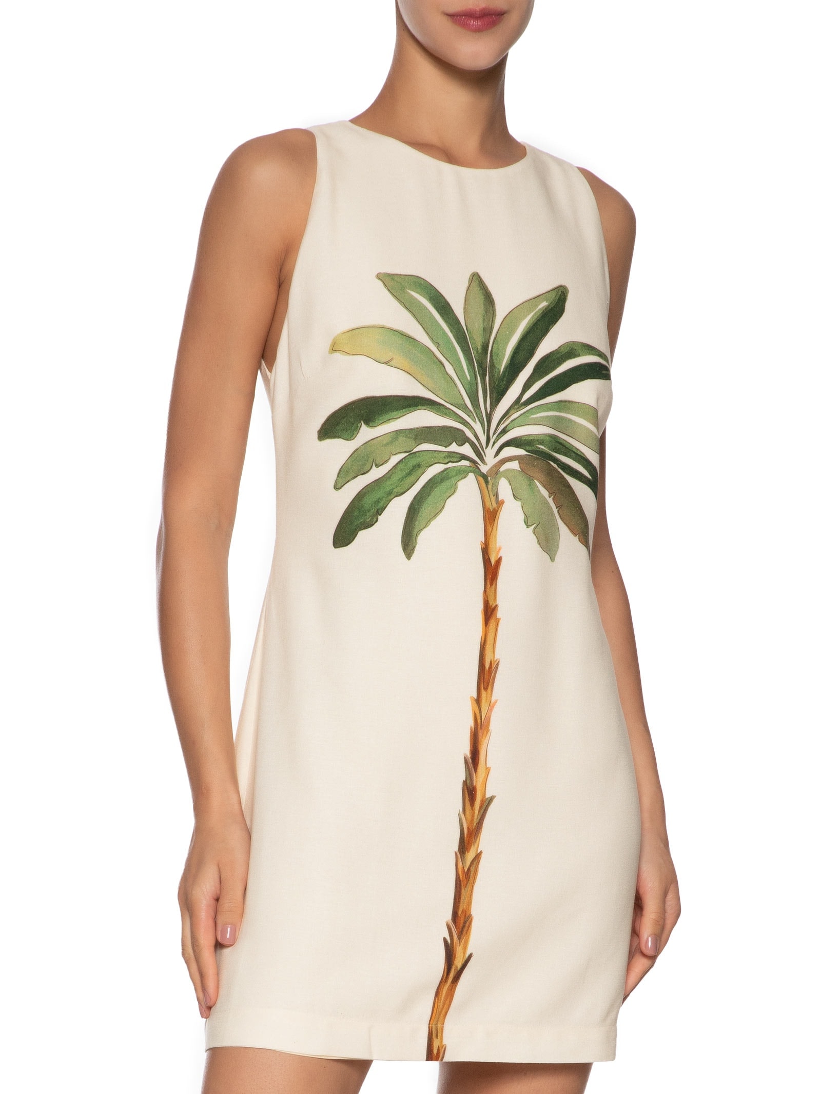 Vestido Linho Estampa Tropicana Bege Dress To