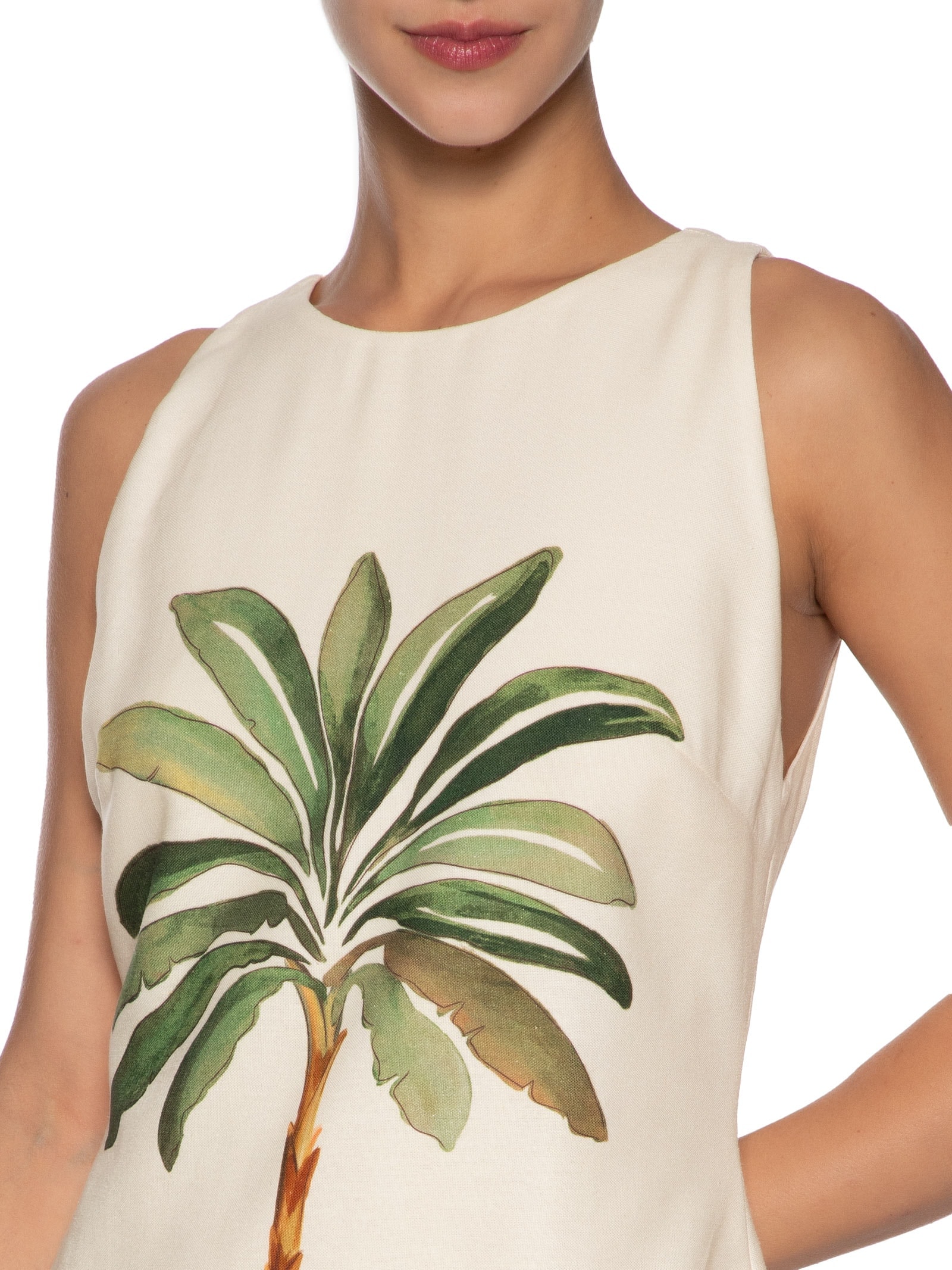 Vestido Linho Estampa Tropicana Bege Dress To