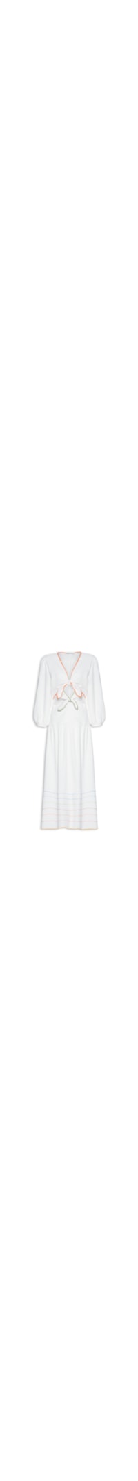 Vestido Linho Midi Bordado Ondas Colorido - Branco