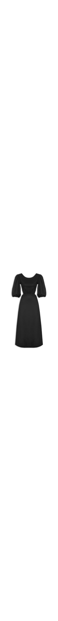 Vestido Linho Midi Recortes Amarração - Preto