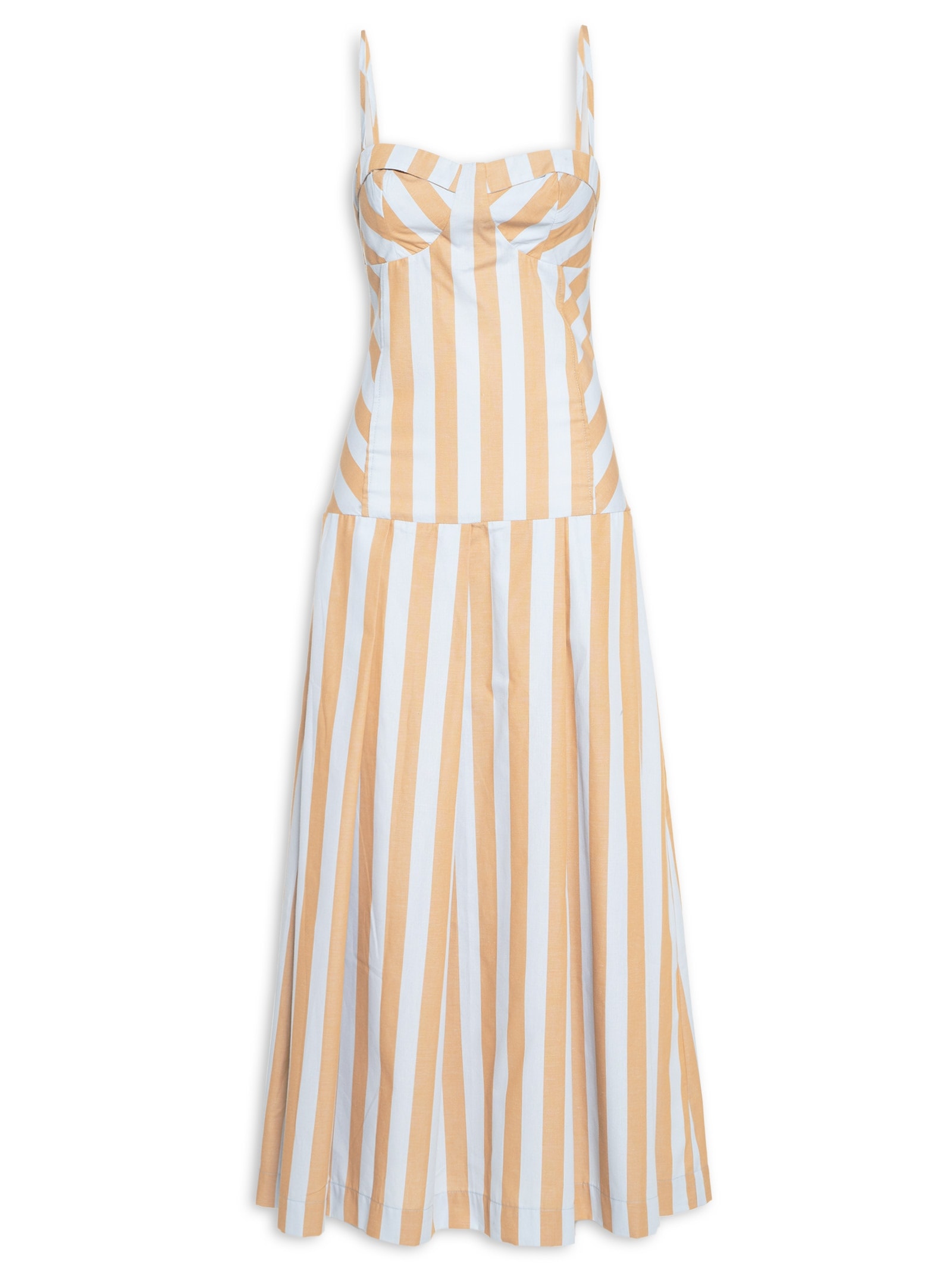 Vestido Listra Bicolor Azul e Bege Farm