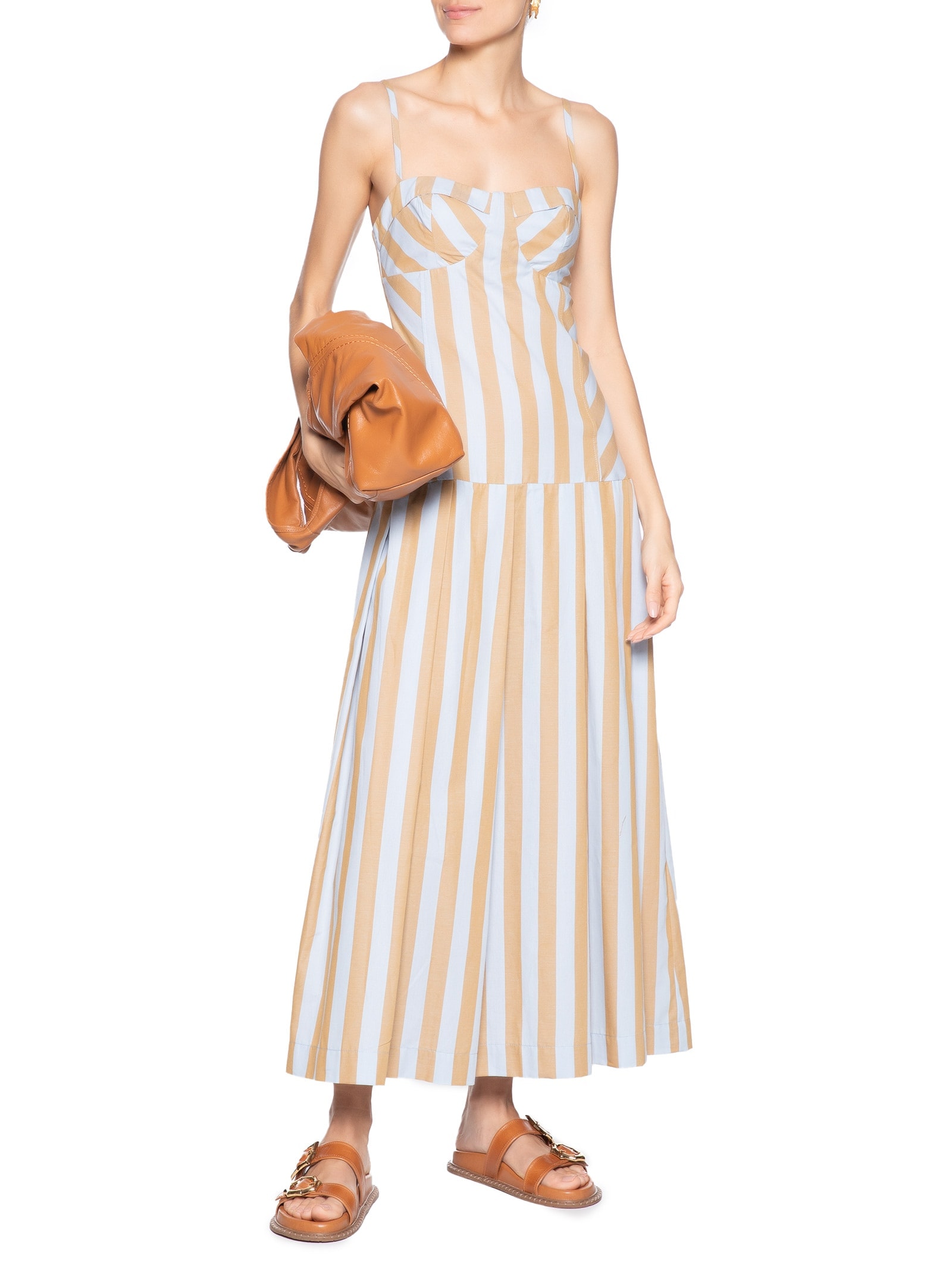 Vestido Listra Bicolor Azul e Bege Farm