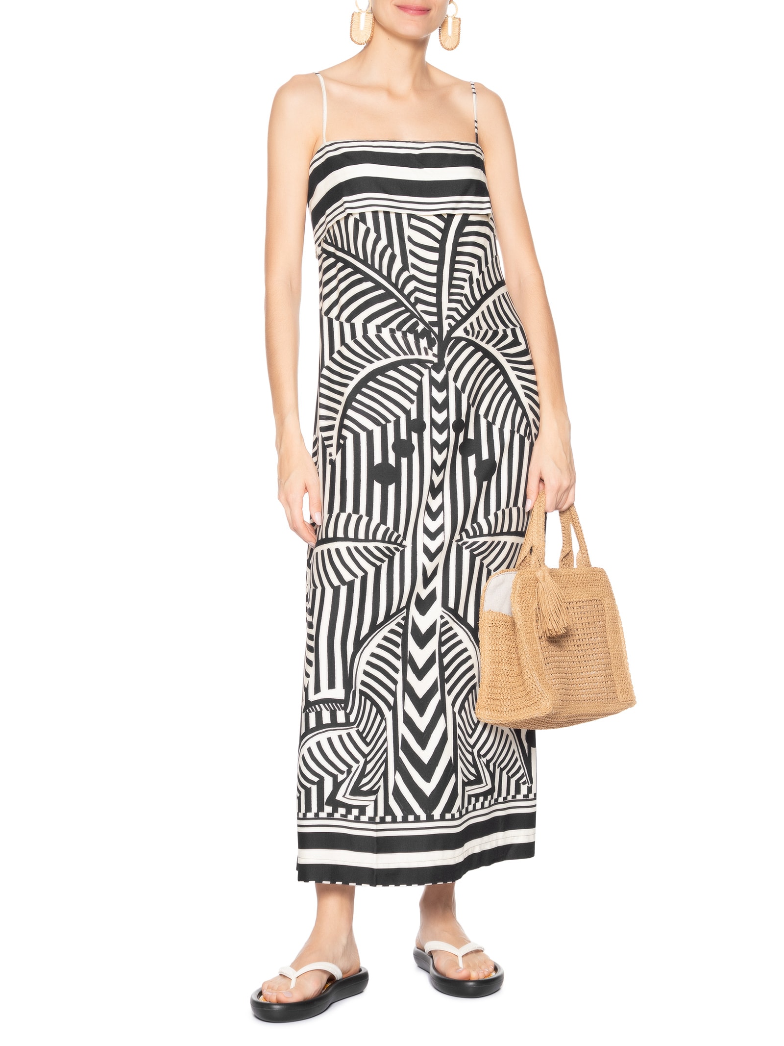 Vestido Listra Tropical Preto Farm