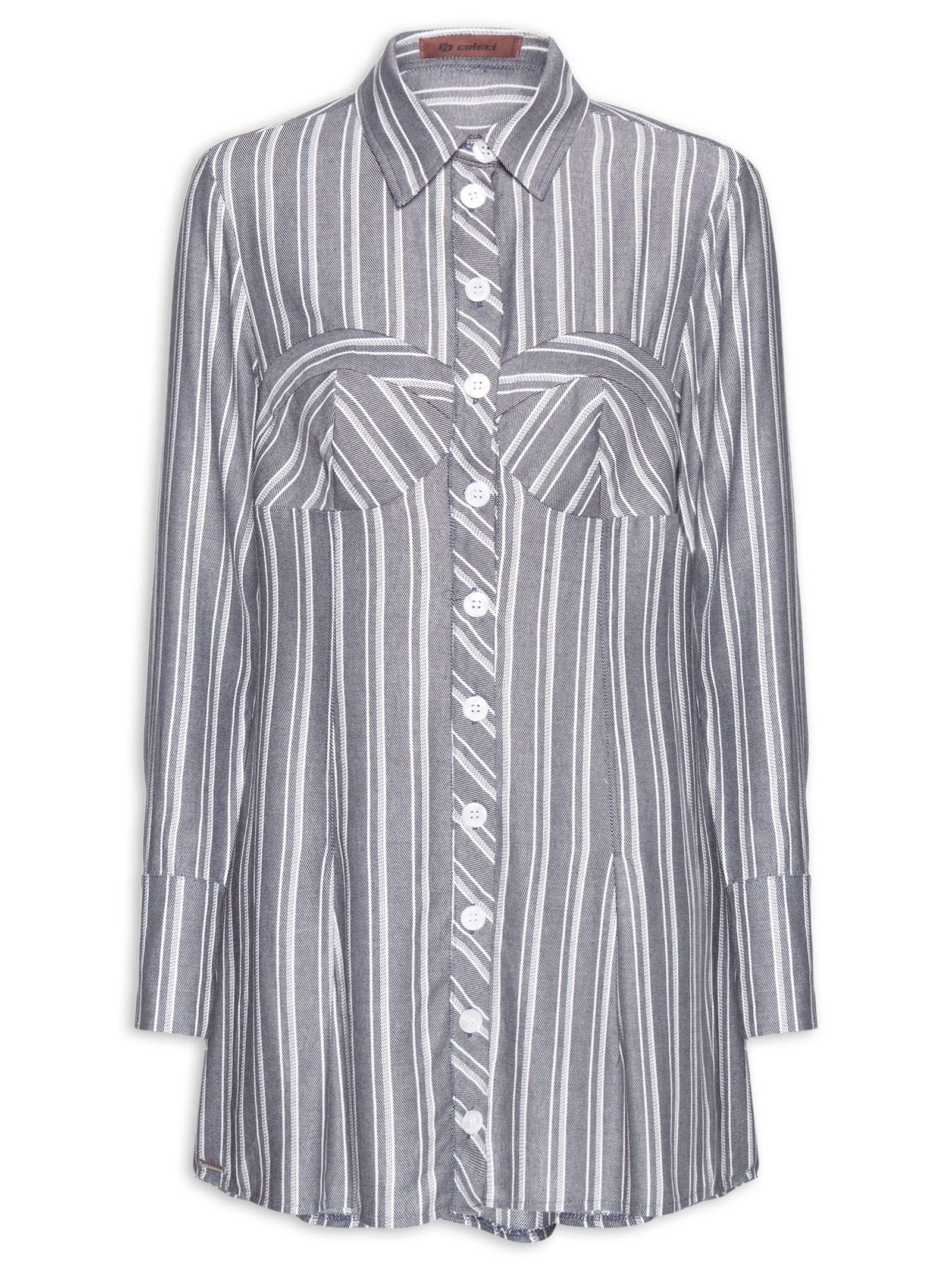 Vestido Listrado Cinza Colcci