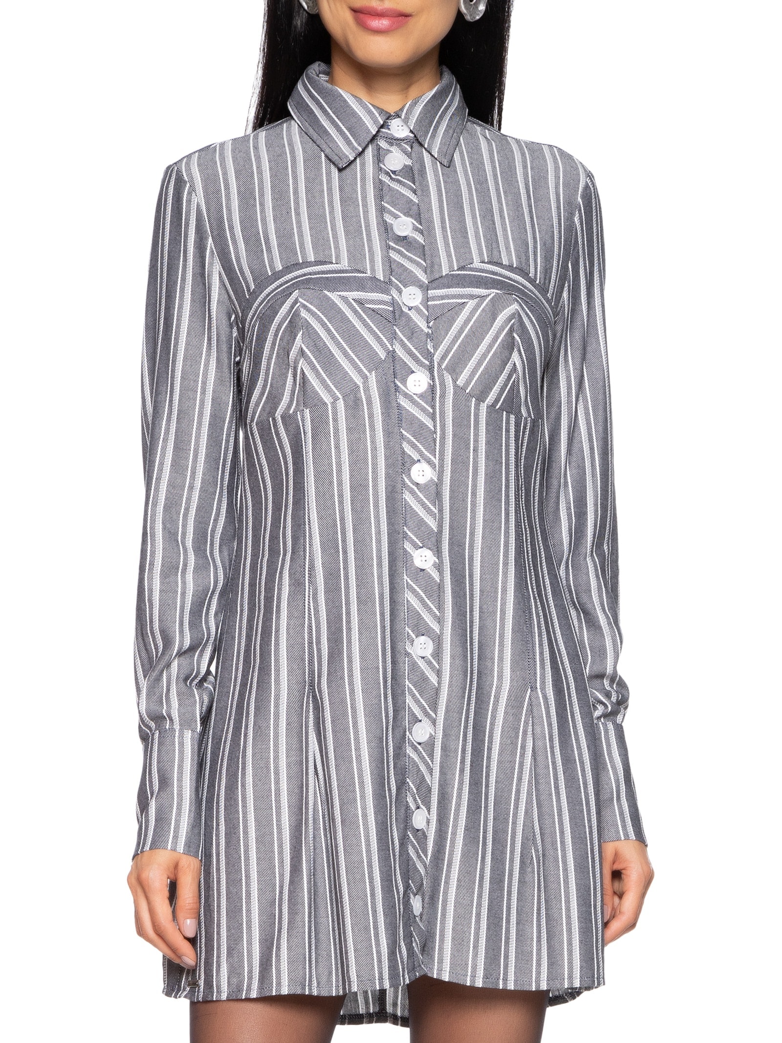 Vestido Listrado Cinza Colcci