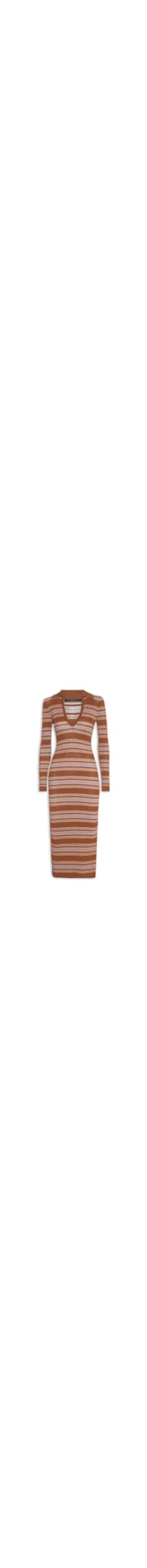 Vestido Listrado Com Lurex Decote V Gola – Marrom