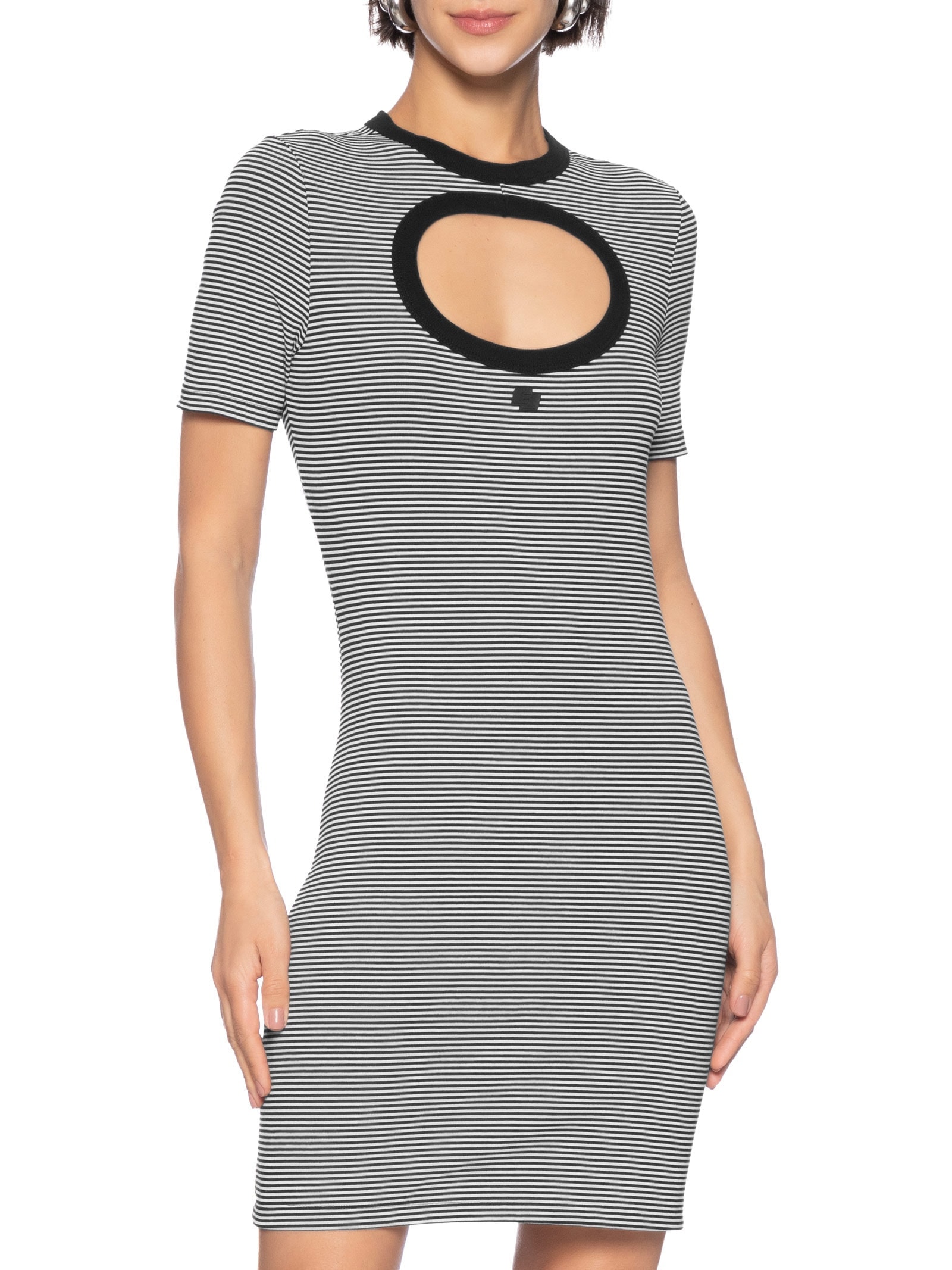  Vestido Listrado Decote Vazado  Preto Colcci