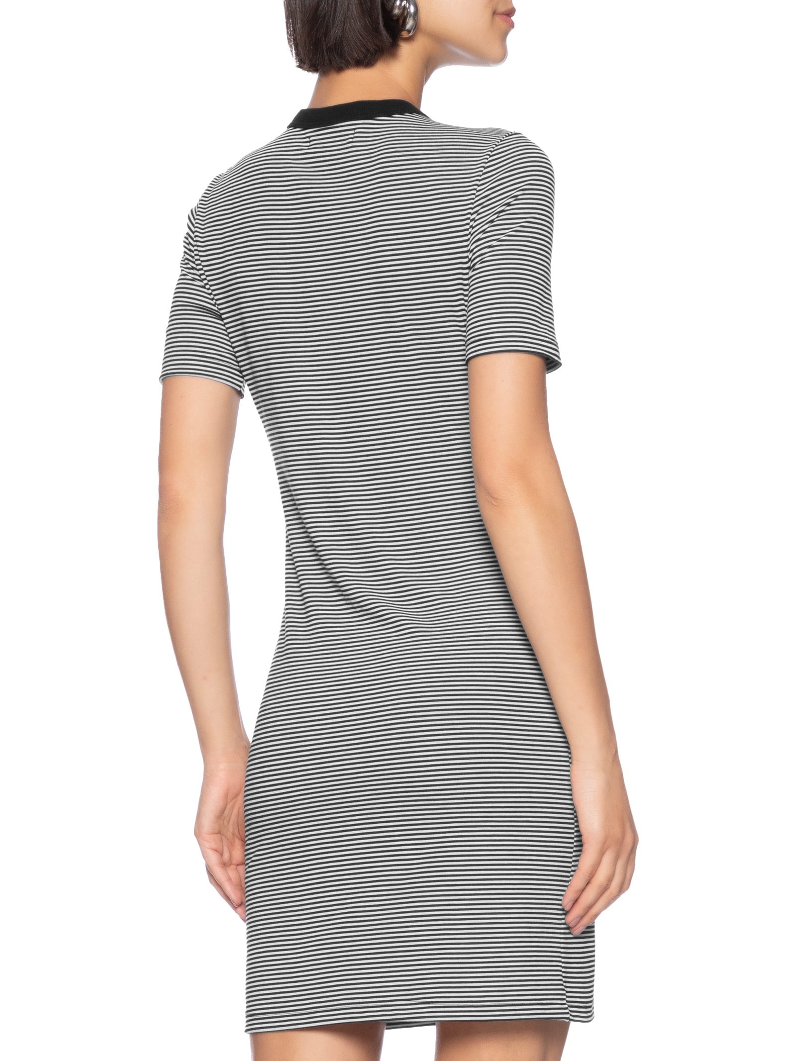  Vestido Listrado Decote Vazado  Preto Colcci