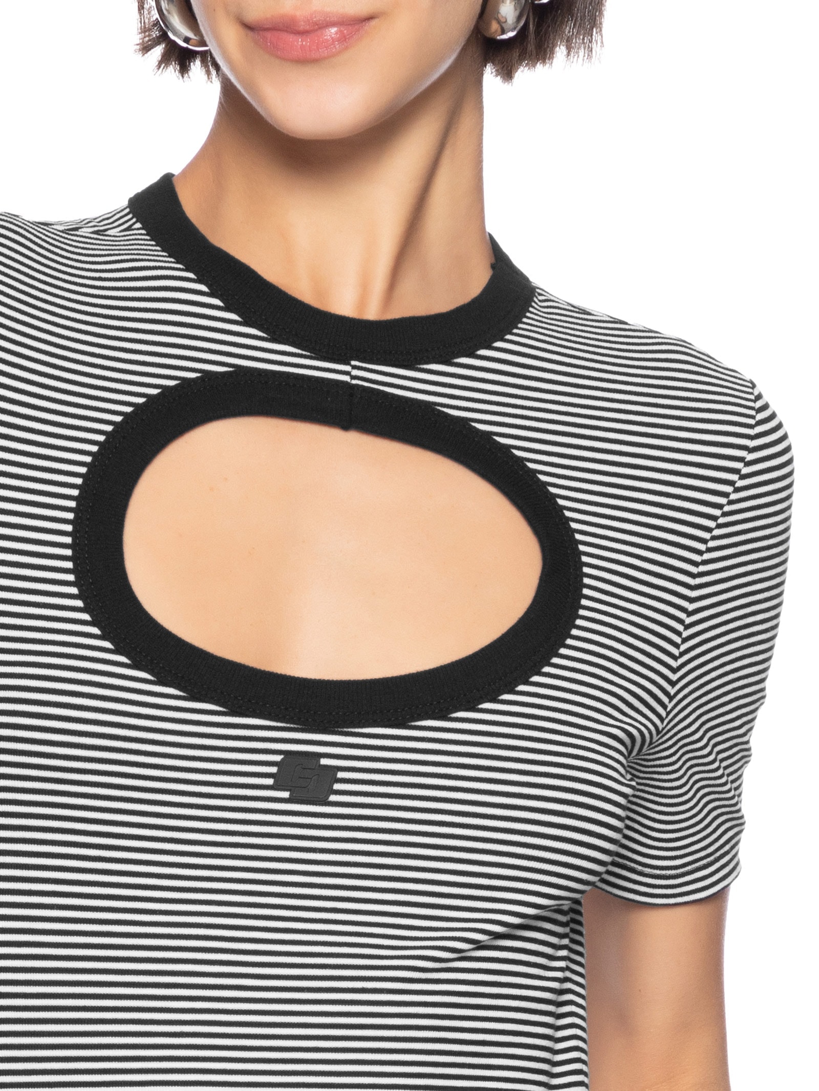  Vestido Listrado Decote Vazado  Preto Colcci