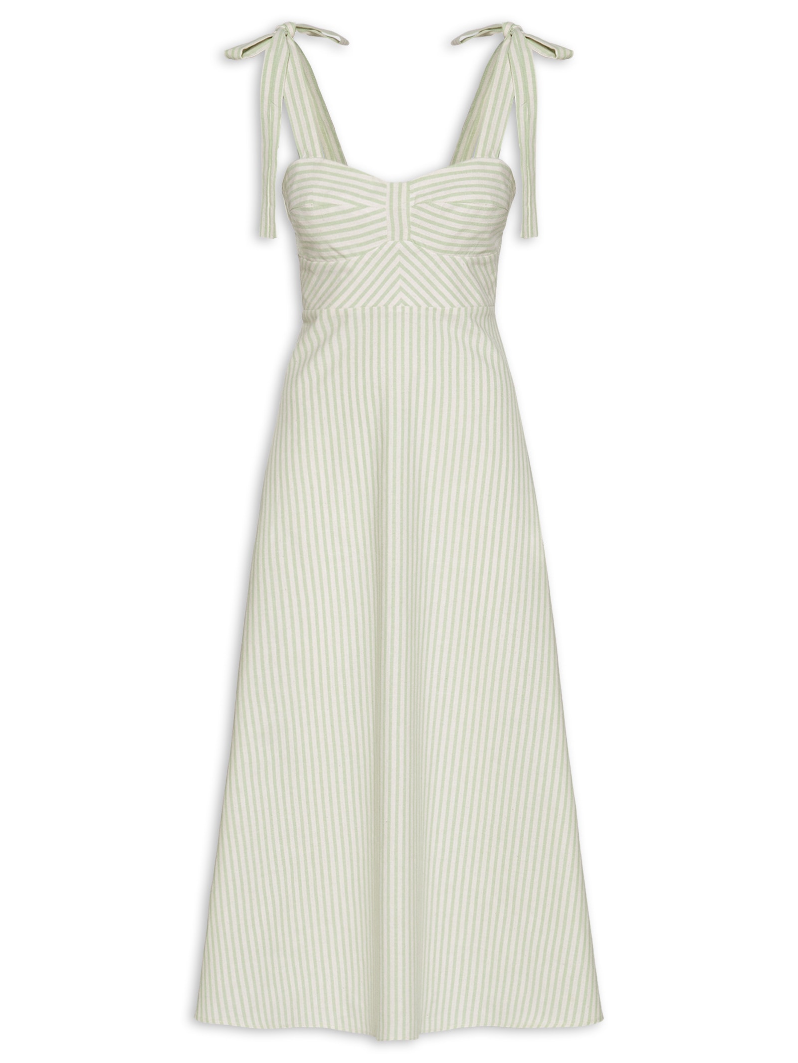 Vestido Listrado Midi Alça Laço Verde Cacay