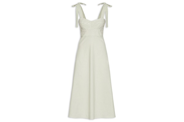 Vestido Listrado Midi Alça Laço - Verde
