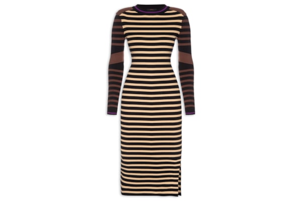 Vestido Listras Detalhe Punho Tricot - Preto