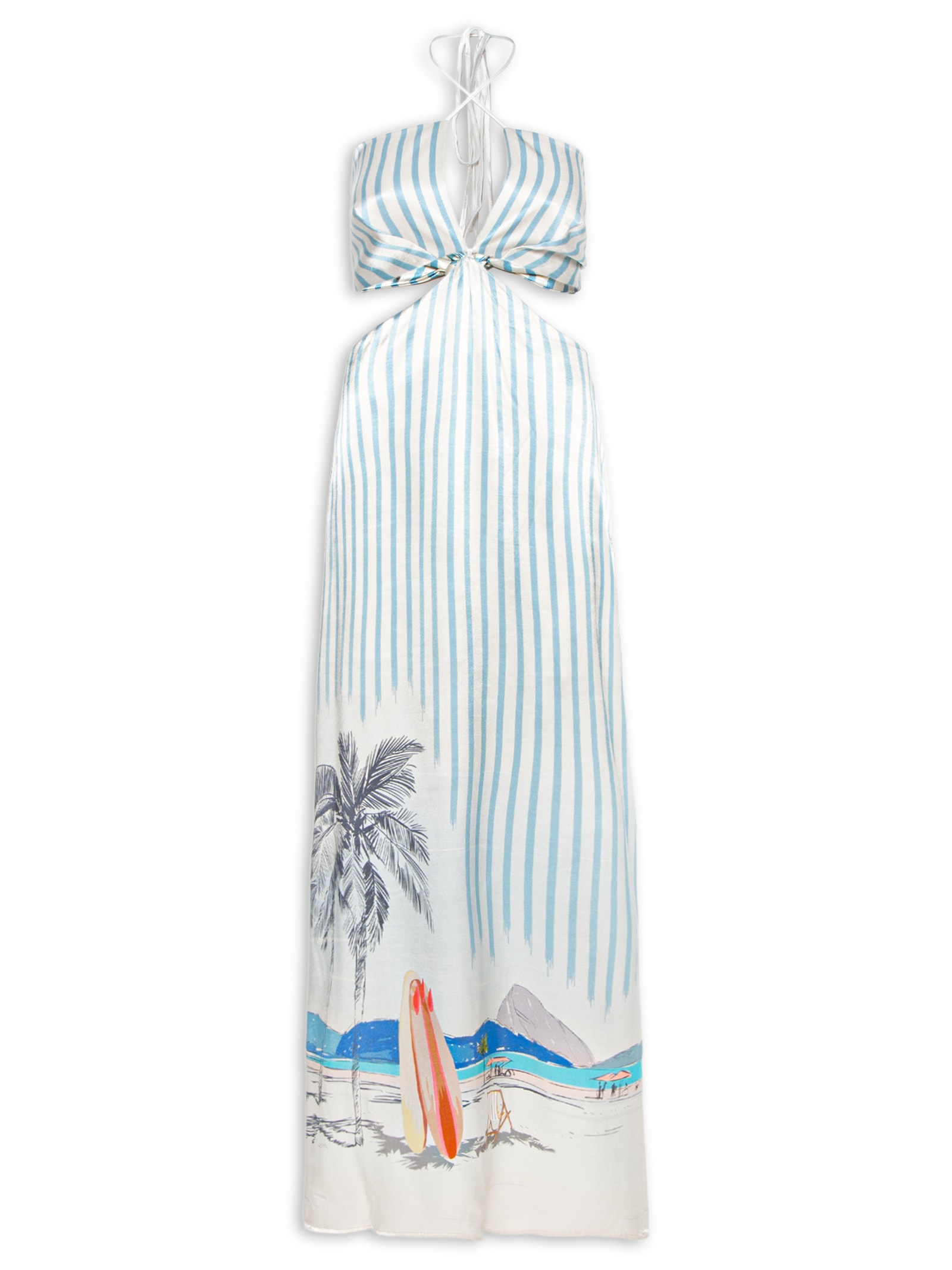 Vestido Longo Acetinado Azul Open