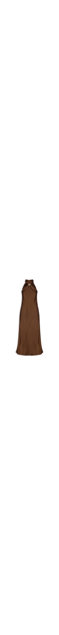 Vestido Longo Acetinado Com Detalhe Em Metal - Marrom