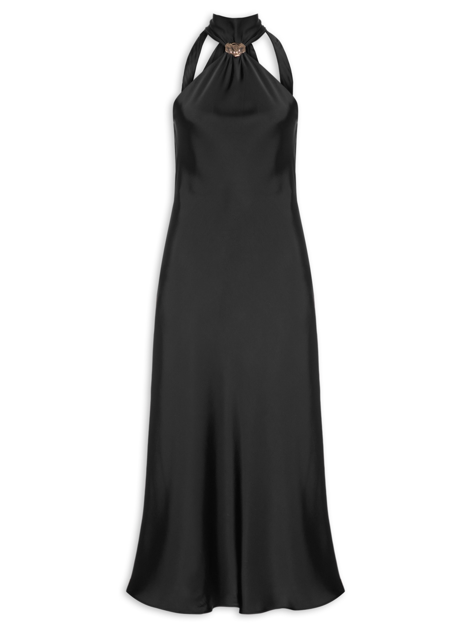 Vestido Longo Acetinado Com Detalhe Em Metal Preto '2Essential