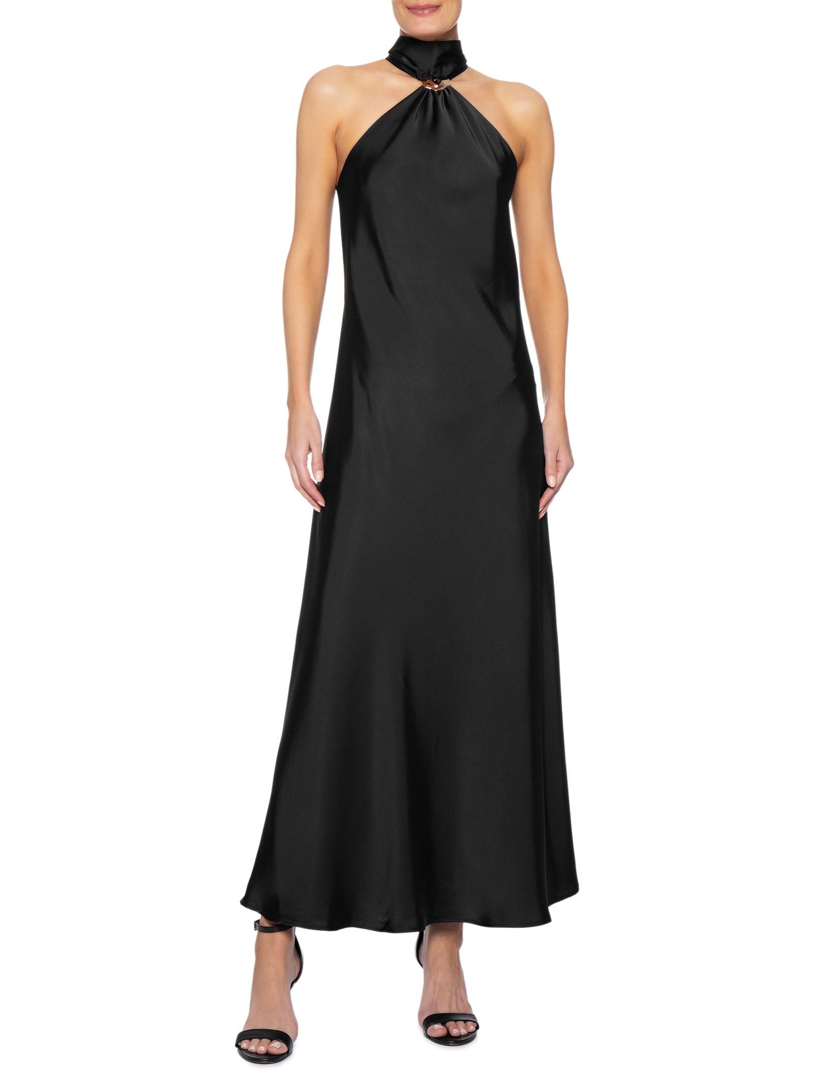 Vestido Longo Acetinado Com Detalhe Em Metal Preto '2Essential