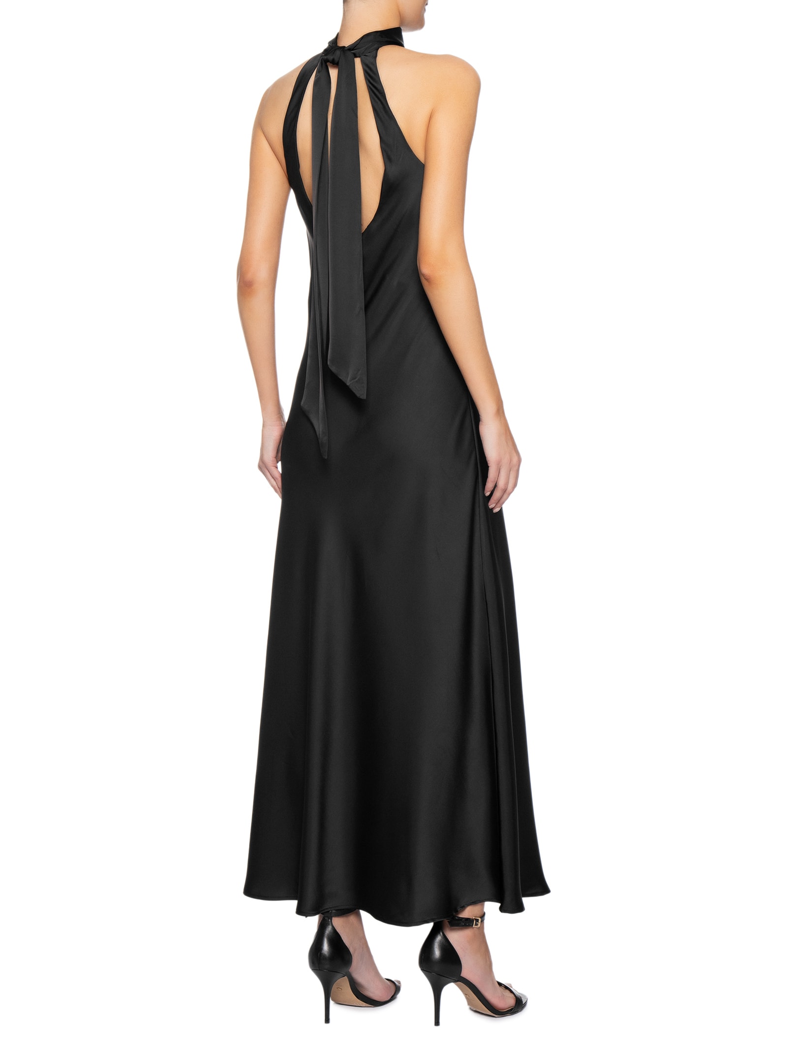 Vestido Longo Acetinado Com Detalhe Em Metal Preto '2Essential