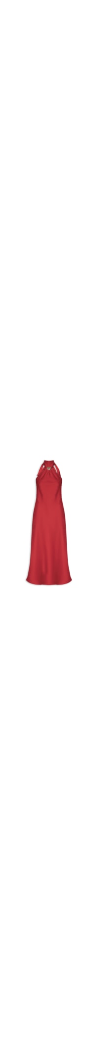 Vestido Longo Acetinado Com Detalhe Em Metal - Vermelho