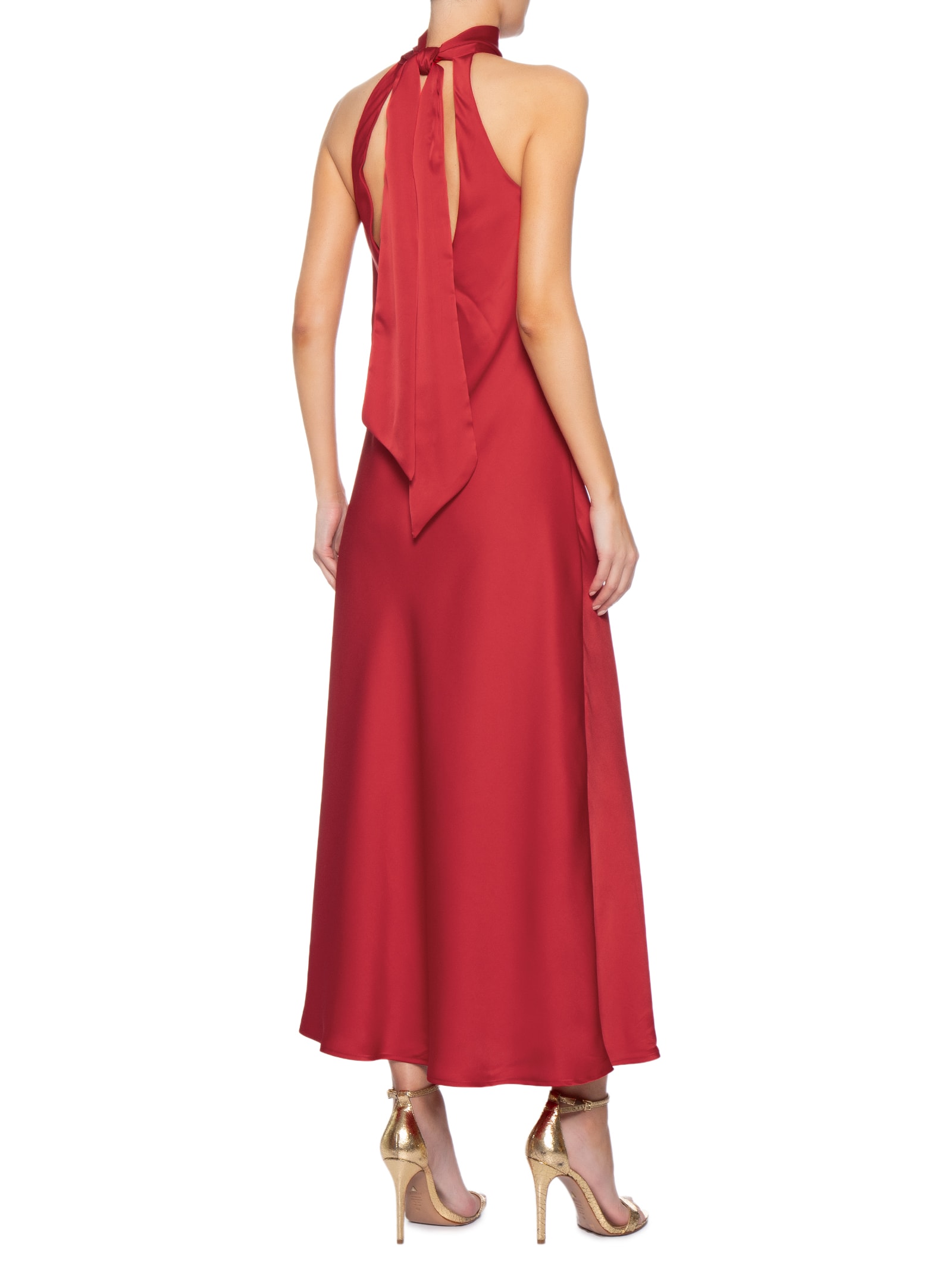 Vestido Longo Acetinado Com Detalhe Em Metal Vermelho '2Essential