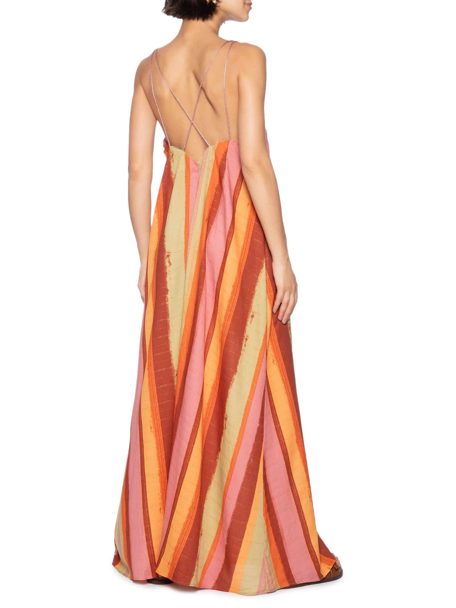 Vestido Longo Alça Corda Estampado Rosa Cacay