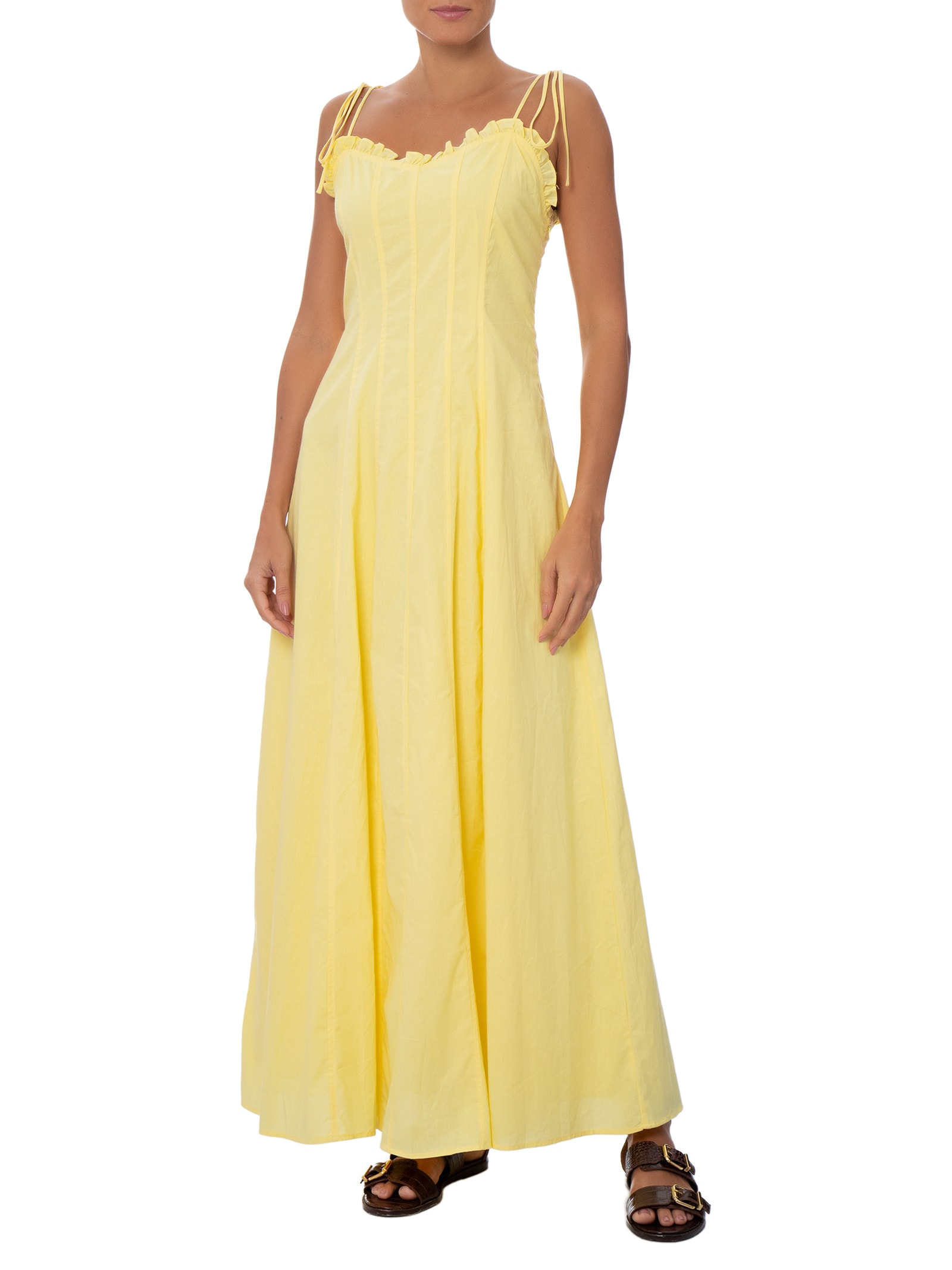 Vestido Longo Alça de Amarrar Amarelo Basiq