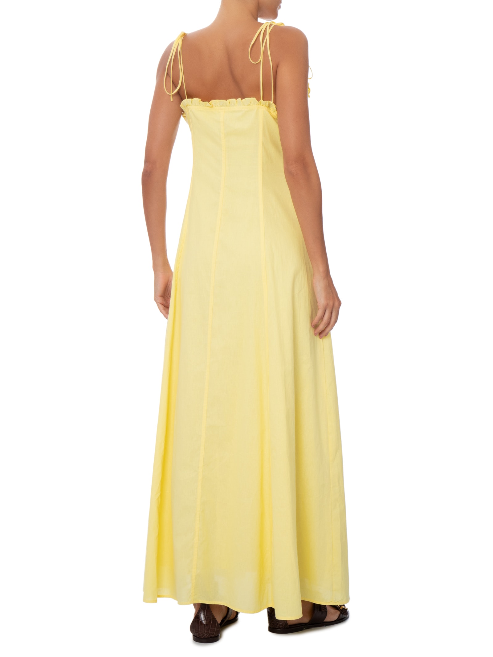Vestido Longo Alça de Amarrar Amarelo Basiq