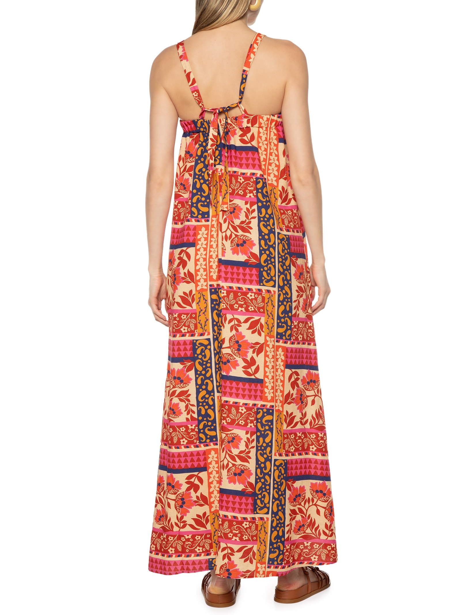 Vestido Longo Alça Estampa Afetiva Rosa Cantão