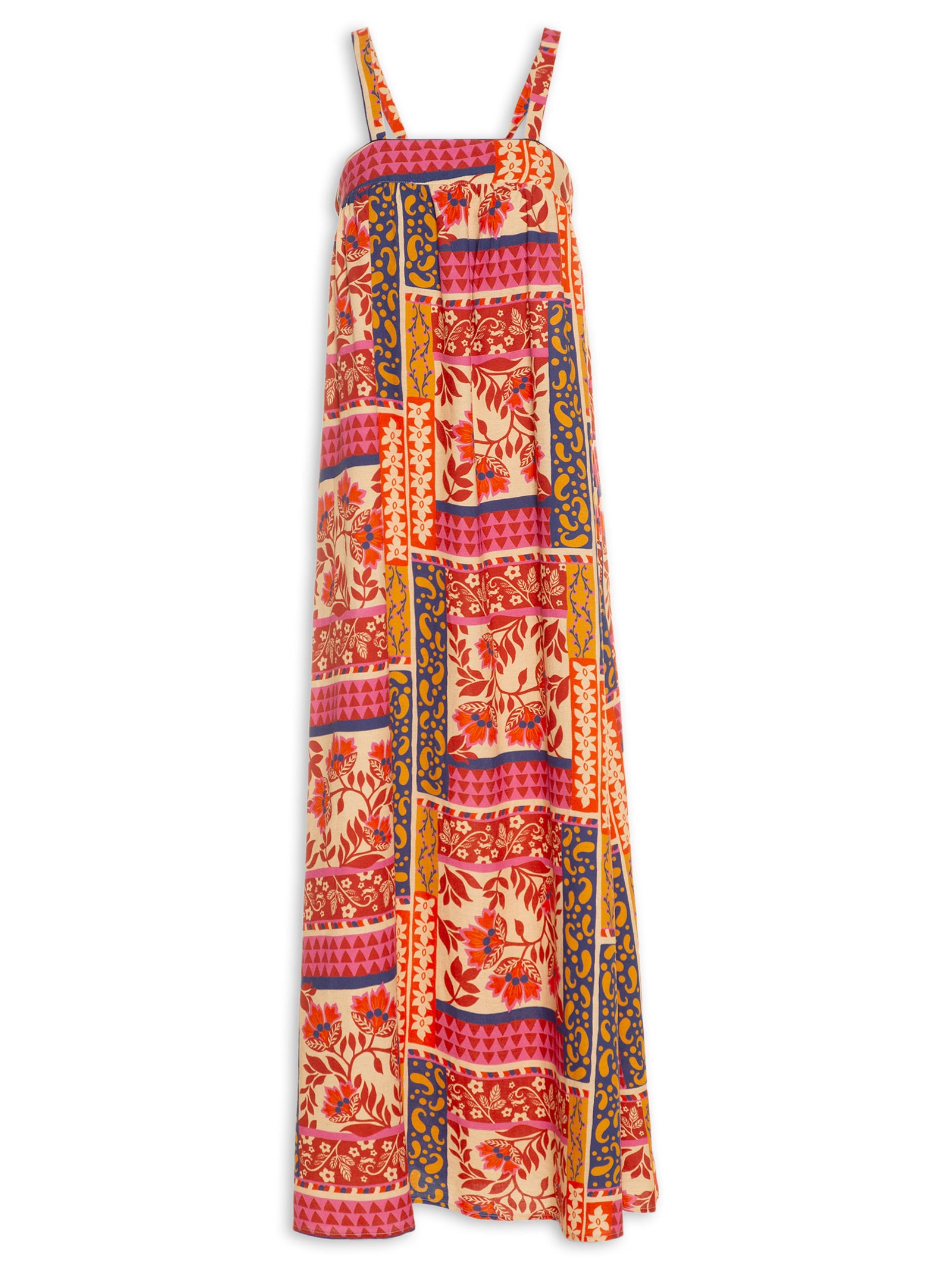 Vestido Longo Alça Estampa Afetiva Rosa Cantão