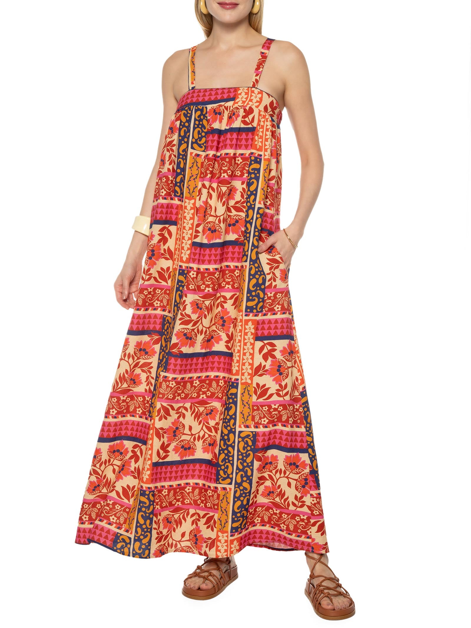 Vestido Longo Alça Estampa Afetiva Rosa Cantão