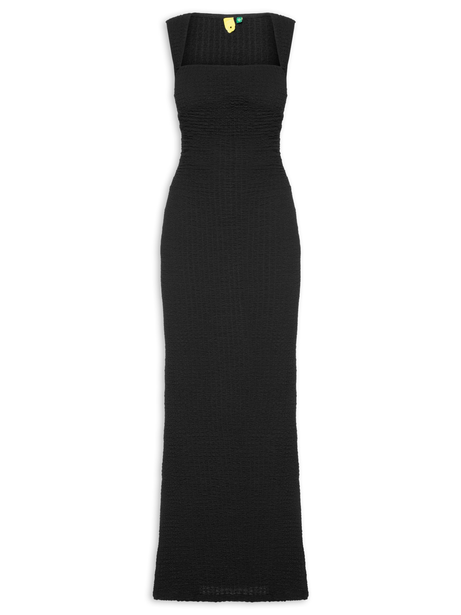 Vestido Longo Alça Torcida Textura Preto Farm