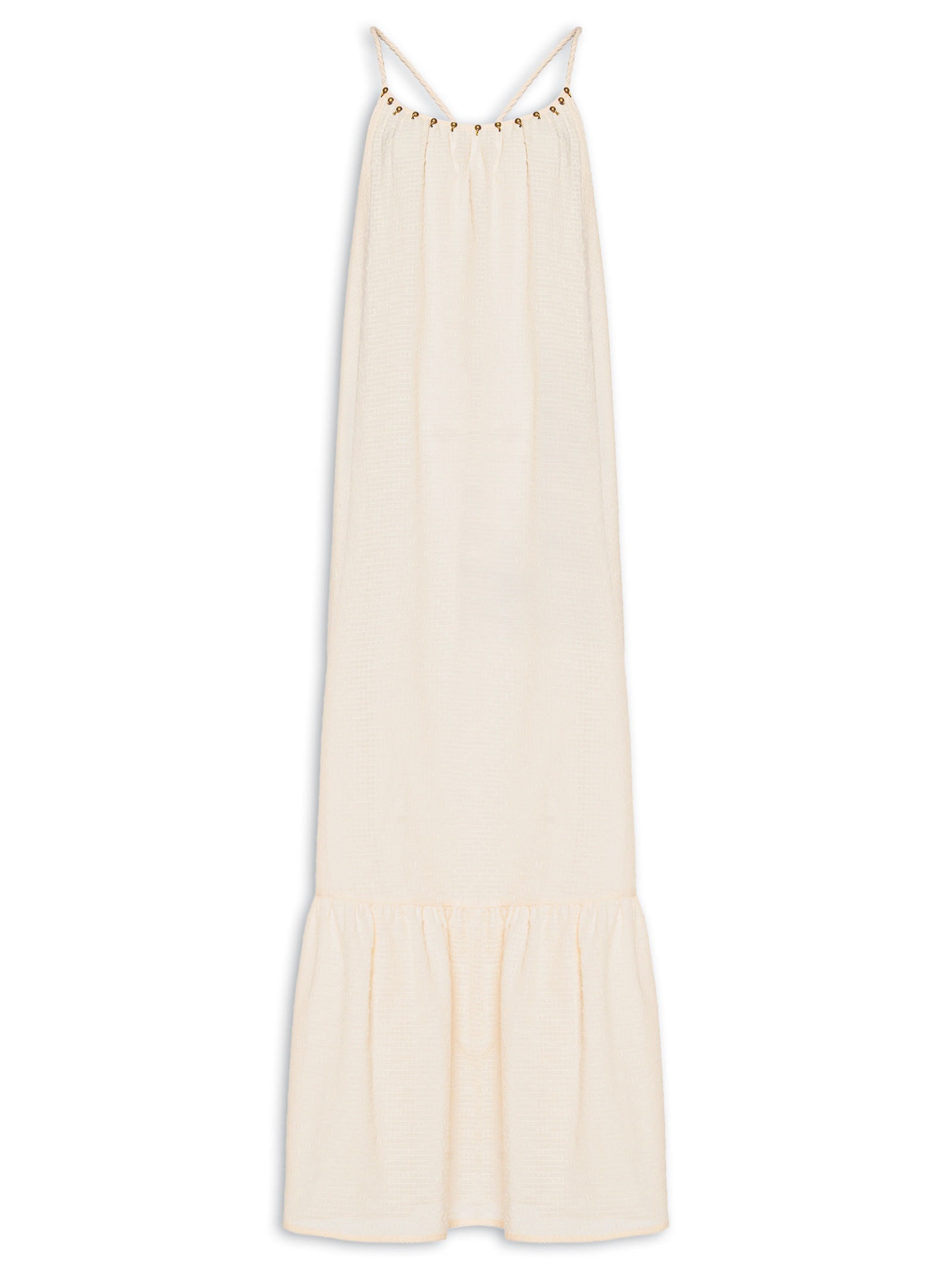 Vestido Longo Alcinha Bordado Bege Maria Filó