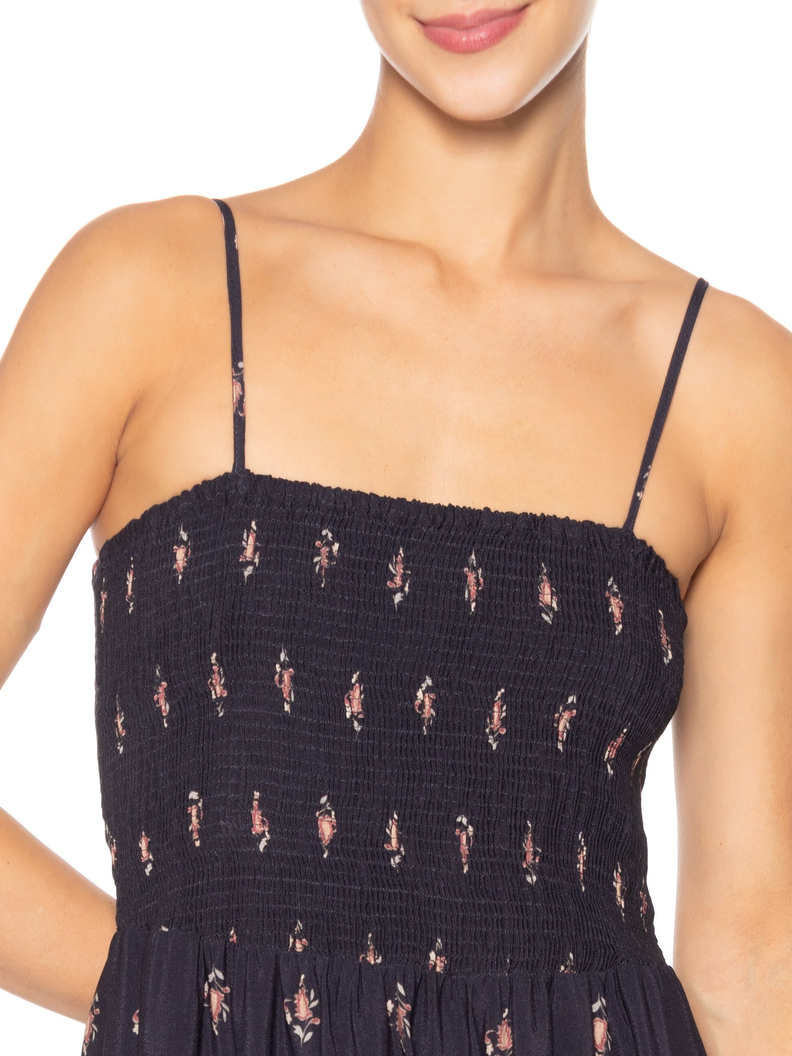 Vestido Longo Alcinha Estampada Mian Preto Maria Filó