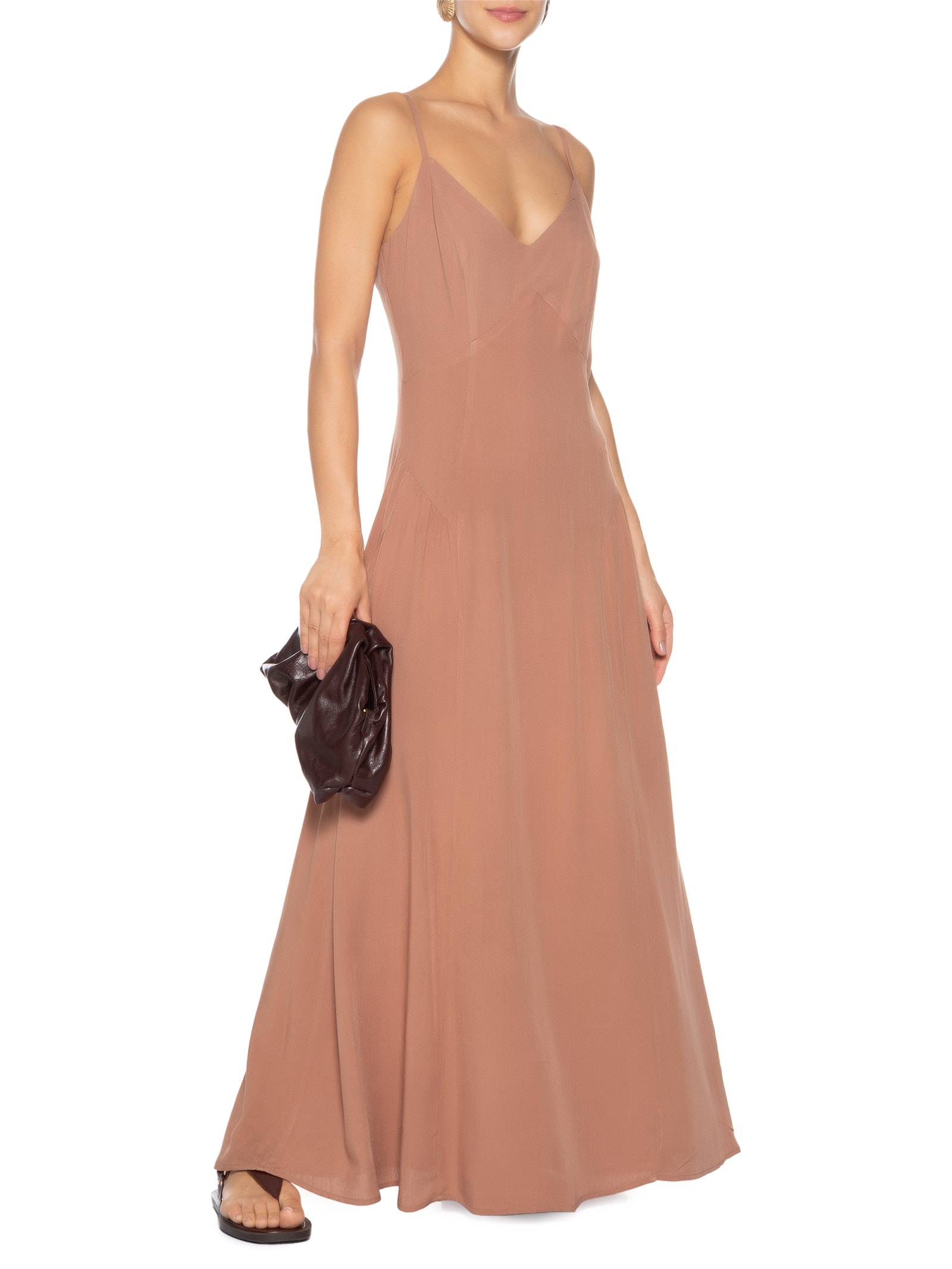 Vestido Longo Alcinha Marrom Basiq