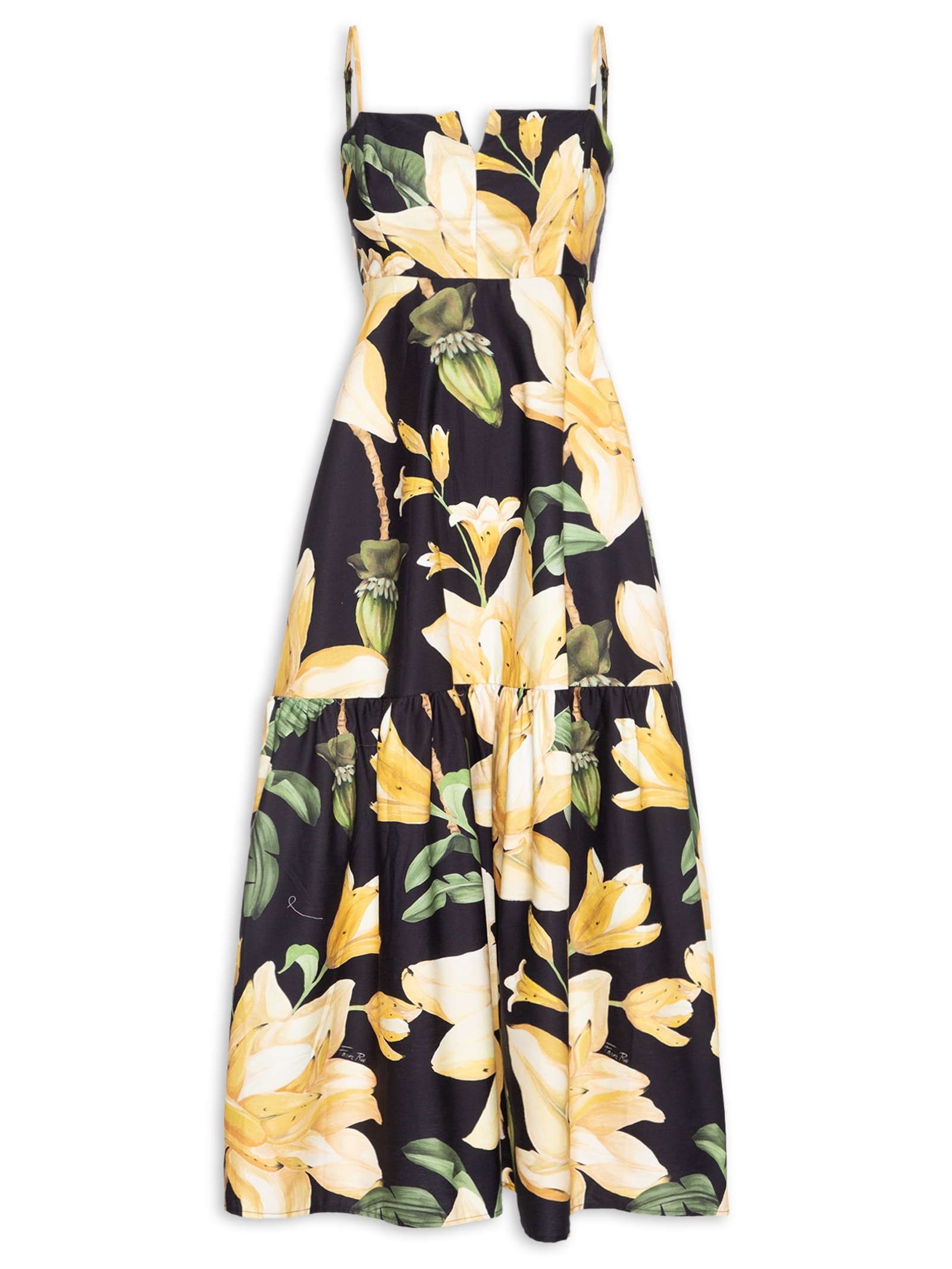 Vestido Longo Alcinhas Flor Nana Preto Farm
