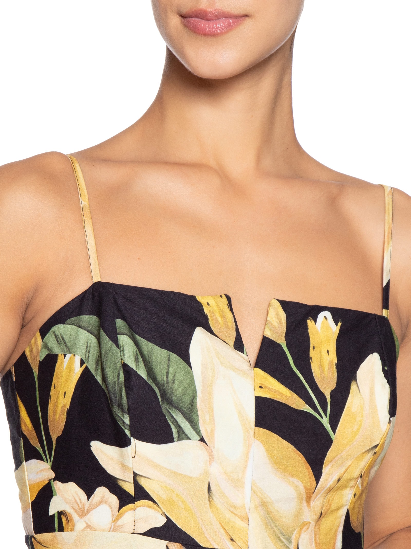 Vestido Longo Alcinhas Flor Nana Preto Farm