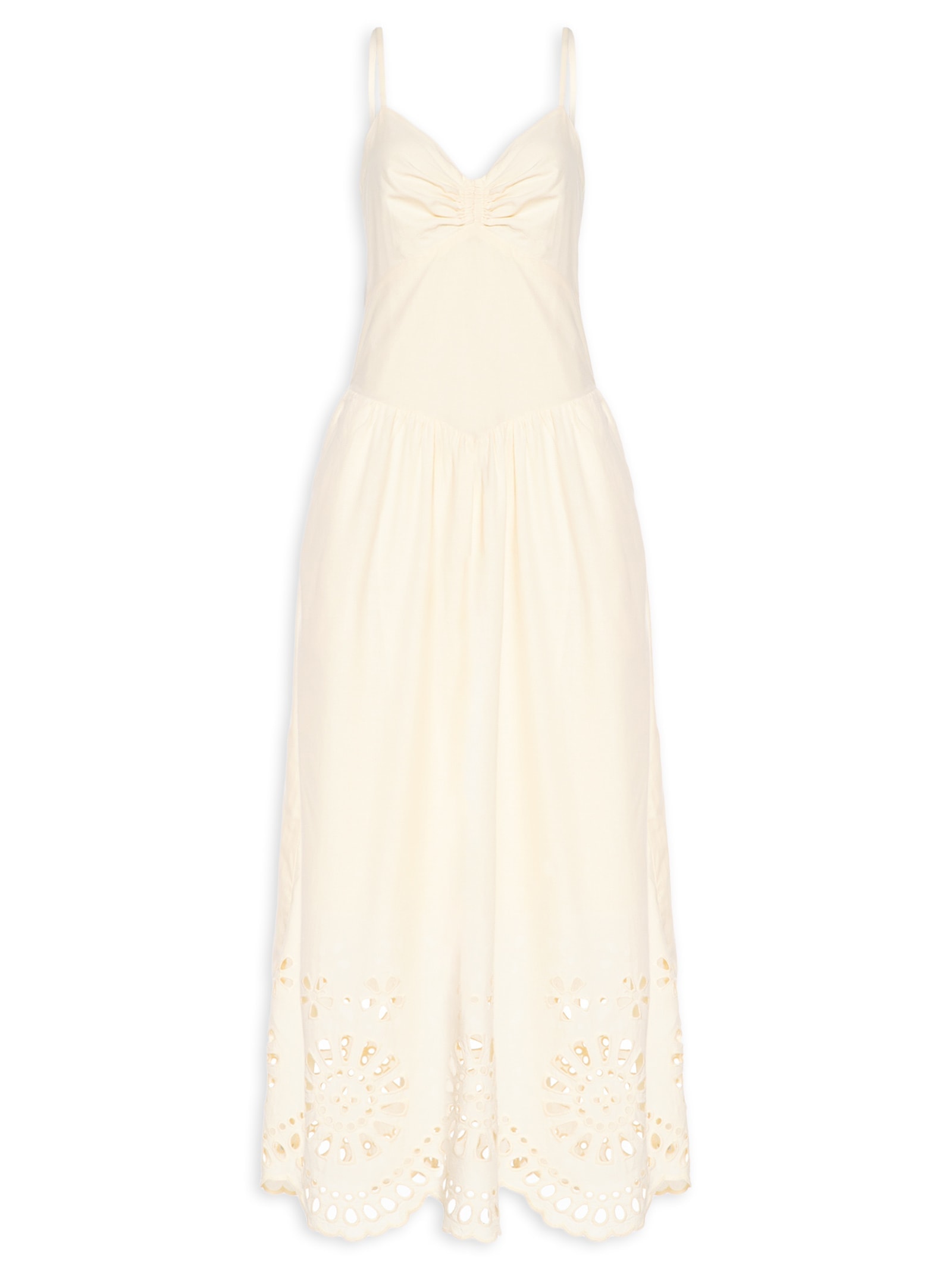 Vestido Longo Algodão Bordado Barrado Amarelo Dress To